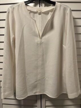 J. Crew white Textured Split-Neck Long Sleeve Blouse
